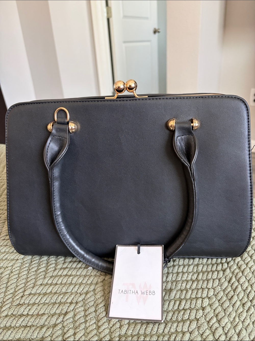 Tabitha Black Satchel with Gold Frame Clasp NEW NWT